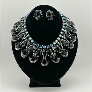 Vintage Vendome Rhinestone Statement Necklace W/Matching Earrings